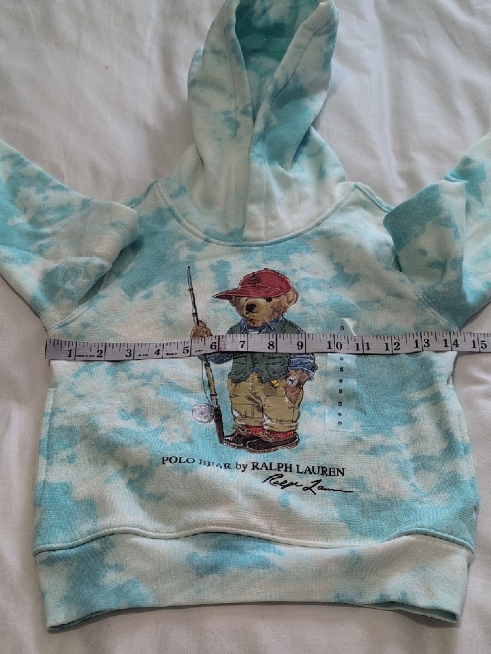 Ralph Lauren Kids Polo Bear Hoodie in Light Blue and White Tie-Dye - Picture 8 of 12